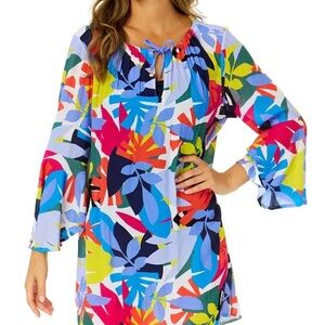 NWT Anne Cole Women's Floral Bell-Sleeve Cover-Up Tunic XS